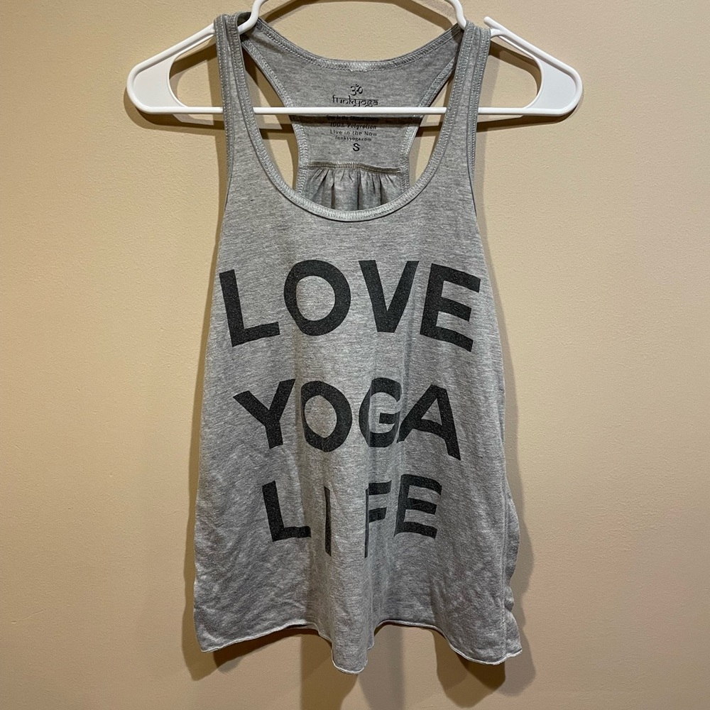 Funky Yoga Grey with Black Writing Tank Top